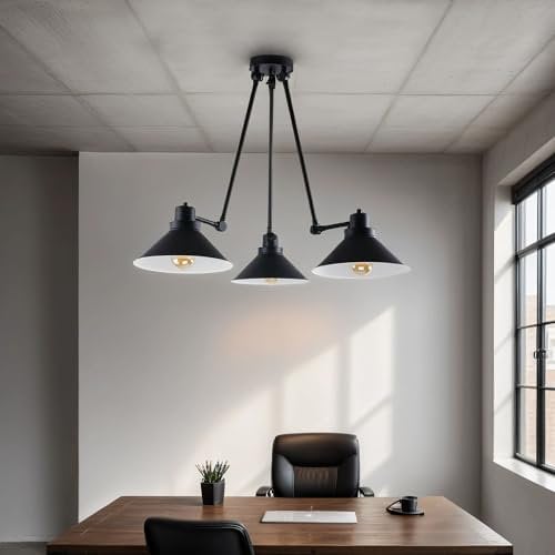 Licht-Erlebnisse Deckenleuchte mit 3 verstellbaren Armen aus Metall in schwarz flexible Gelenke 3xE27 61-152cm Architektenlampe Büro Arbeitszimmer Deckenlampe