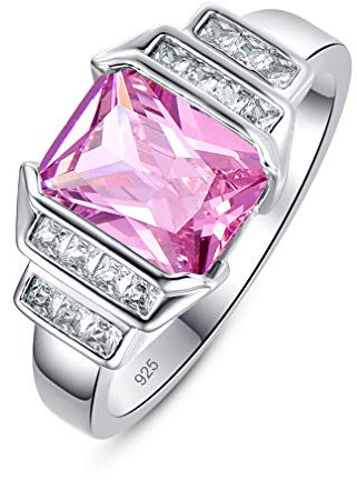 YAZILIND S925 Sterling Silber Rechteck Zirkonia Ehering Ring Frauen Jubiläum Schmuck Pink 18.8