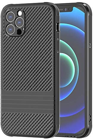 TECHGEAR iPhone 12 Pro Max Case, Premium Slim Black Carbon Fibre Design Soft Flexible Protective Case [Corner Edge Protection] [Raised Bevel] Case Designed for iPhone 12 Pro Max 6.7