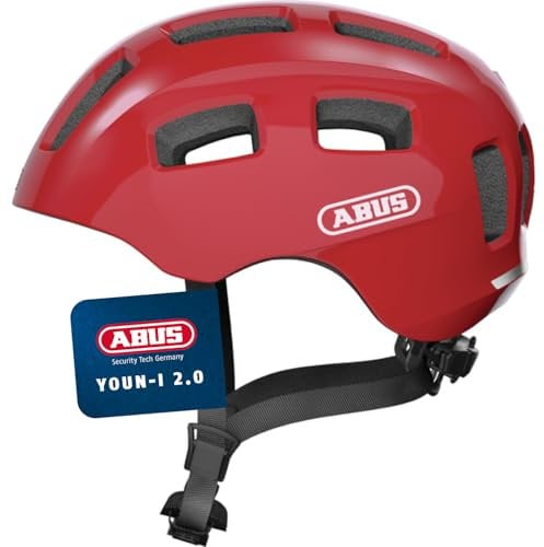 ABUS Fahrradhelm Youn-I 2.0 - mit Licht für Kinder, Jugendliche und junge Erwachsene - für Mädels und Jungs - Rot, Größe S