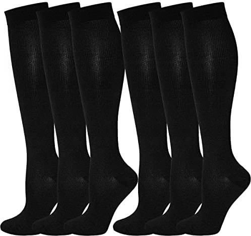 6 Paar Kompressionsstrümpfe Kniestrümpfe Stützstrümpfe Laufsocken für Damen & Herren, Sport, Laufen, Flug, Reisen, Schwangerschaft, Medizinische Kompressionssocken (M, Schwarz)