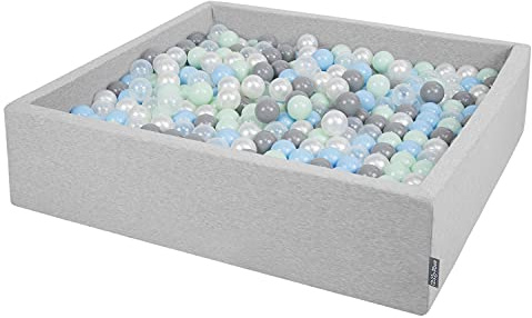 KiddyMoon Großes Bällebad Quadrat 120 x 120 x 30 cm mit 300 Bällen 7 cm Weiches und Sicheres Spielzeug Ballgrube Abnehmbarer Bezug Waschbar