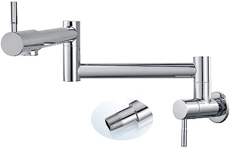 Cinwiny Pot Filler Faucet Wall Mount Polished Chrome Kitchen Restaurant Sink Stretchable Commercial Faucet with Folding Double Joint Swing Arm Single Hole Two Handles NPT Stainless Steel