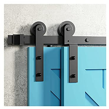 LWZH 7FT/213cm Schiebetürbeschlag Kit für Bypass Doppeltüren, Schwarz