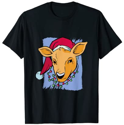 Reh mit Weihnachtsmann Mütze Xmas für Jäger T-Shirt