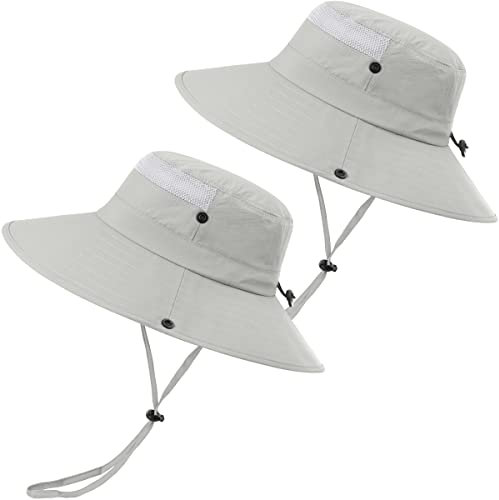 2 Stück Boonie Sonnenhut Herren Bucket Hat UV-Schutz Faltbar Wasserdicht Outdoor Sonnenschutz Hut Fischerhut Sommer Gartenhut Wanderhut Anglerhut Buschhut Unisex (Hellgrau & Hellgrau, 2 Stück)