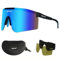 OUTDOORSPARTA Polarisierte Sport Sonnenbrille mit 3 Wechselgläsern, Fahrradbrille, Baseball Golf Fahren Sonnenbrille (1. Dunkelblau Tempel, Blaue Linse)