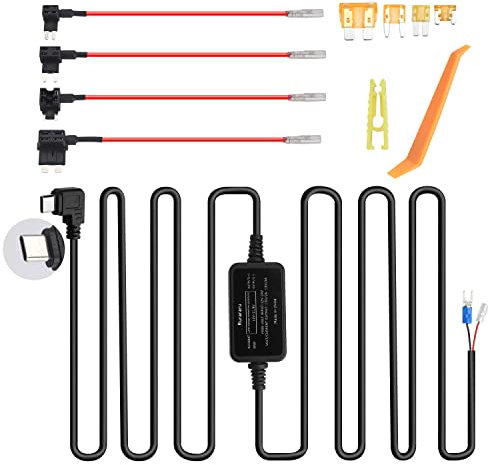 Rove r3 Dash cam hardwire kit with 4 Fuse Tap Cable Mini, ACS, ATO, Micro2 Add A Circuit Fuse Holders, Low Voltage Protection for Vantrue N4, N2S, X4S Dash Cam 12V 24V to 5V Power Cord