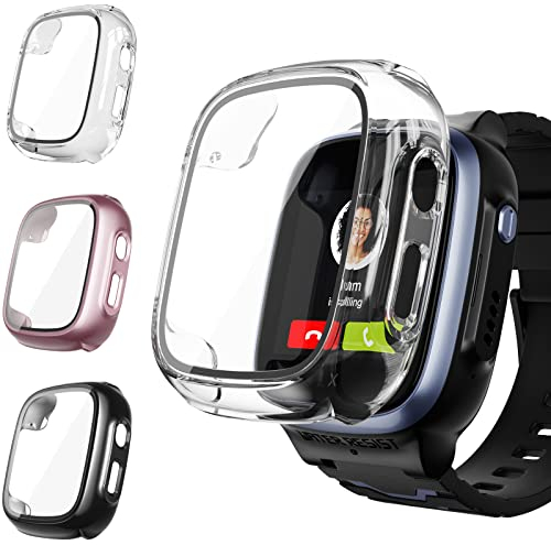 Upeak 3 Stück Schutzhülle für XPLORA X5 Play Kids Displayschutz, Hard PC Hülle Panzerglas Schutzfolie, Kratzfest Stoßfest Gehäuse Rundum Schutz Case Cover for X 5 Play Uhr Kinder, Klar/Schwarz/Rosa