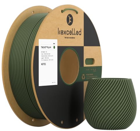 kexcelled 2,85 mm Matte PLA Filament +/- 0,03 mm, 3D Drucker Filament, Matt Effekt, Glanzfreie Farbe, 1 kg Spule (2,2 lbs), Passend für die Meisten FDM-Drucker, Ordentliche Wicklung, Olivgrün