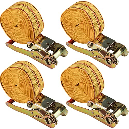 ZEONHEI Lot de 4 sangles d'arrimage à cliquet de 2000 kg de 8 m de long et 50 mm - 1 pièce - 1 pièce - Sangle d'arrimage à cliquet pour le groupement de charge - Jaune