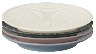 Denby - Impression Mixed Colour Patterned Small Plates Set of 4 - Dishwasher Microwave Safe Crockery - Ceramic Stoneware Tableware Side Plates For Lunch & Dinner - Pink, Cream, Blue & Black