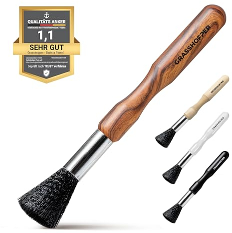 Grasshopper Barista Pinsel - Veganer Reinigungspinsel Kaffeepinsel (modernes Holz Design) für: Siebträgermaschine, Kaffeevollautomat, Espressomaschine, Kaffeemühle | Küchenpinsel Barista Zubehör