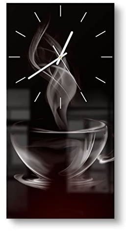DEQORI Reloj de cristal | horizontal 30 x 60 cm | diseño taza de vapor de café | reloj grande XXL de diseño de cristal | silencioso reloj de pared para salón y cocina | moderno reloj de pared para la