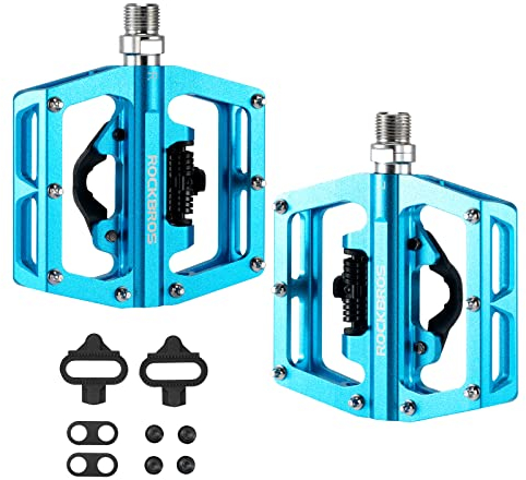 ROCKBROS Fahrradpedale Aluminium rutschfest 2 in 1 SPD Pedale/Plattform Pedale für MTB Rennrad Stadtrad Blau