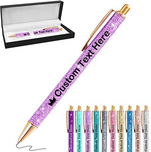Penna Brillantini Personalizzata Penne Personalizzate con Scritta Nome Logo Penna Personalizzabile Regalo per Ragazza Donna Maestra Compleanno Festa Matrimonio, Viola