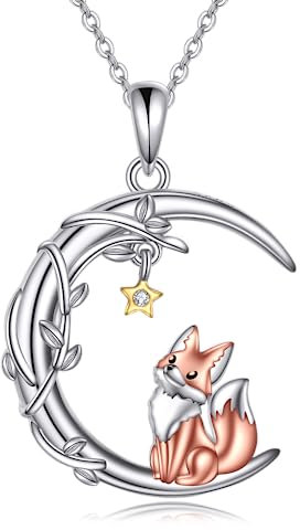 JERWLI Fuchs Kette 925 Sterling Silber Mond Fuchs Anhänger Halskette Schmuck Geschenke für Damen Mädchen Fuchs Liebhaber