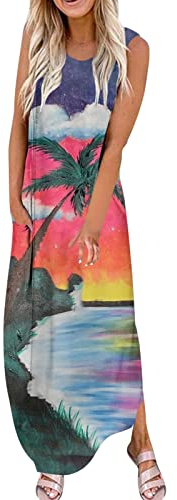 NNGOTD Damen Kleid Kurzarm V-Ausschnitt Kleider Casual Boho Kleid Maxikleid mit Taschen Partykleid Tenniskleid Damen Angebote Sale