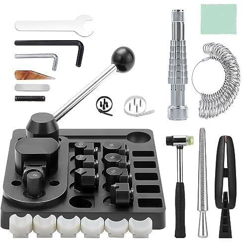 11-in-1-Ringbiegewerkzeug für Löffelringe, verbessertes Schmuckherstellungs-Set mit Ringdehner, Vergrößerer, Nylon, Stanzschablonen, 2 Ringrohlinge, Ringbiegemaschine, Messwerkzeug