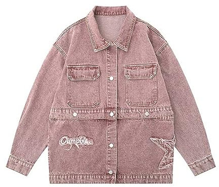 FENGJIAREN Giacca di Jeans da Uomo, Giacca di Jeans Rosa Staccabile dal Design Speciale retrò Giacca da Uomo Casual con Giunture Sciolte Giacca da Tutto Fiammifero Abbottonata, Giacca di