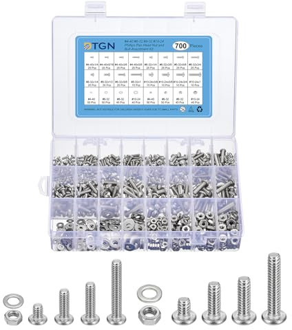 DTGN 700-teiliges Sortiment an Maschinenschrauben, #4-40#6-32#8-32#10-24, Phillips Pan Head Muttern- und Bolzensortiment, 304 Edelstahl, Bolzensortiment mit Unterlegscheiben