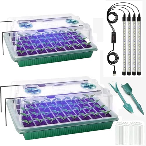 MQFORU Semenzaio con Luce di Coltivazione, 2 Pezzi da 80 Unità di Piantine Vassoio per semi a luminosità regolabile con timer intelligente, 3 modalità, kit di germinazione dei semi per interni