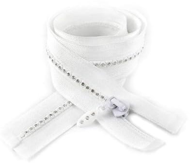 NIUXICH 50/60/70cm 5# Harz-Reißverschluss, offene Strass-Dekorationsreißverschlüsse für Jacken, Mäntel, Nähreißverschlüsse, Weiß, 60cm