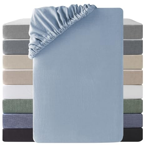 SOULFUL Spannbettlaken 140x200cm, 100% Gewaschene Baumwolle Bettlaken Spannbetttuch bis 25cm Matratzenhöhe, Atmungsaktiv mit Leinenartigem Griff, öKotex Zertifiziert-Haiya Blau