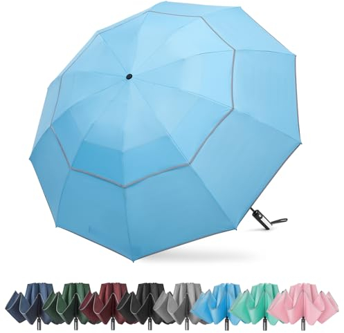 G4Free 54/62 Inch Großer Taschenschirm & Golfschirm, Doppelter Baldachin,10 Rippen,Faltbarer Windfester Regenschirm Automatisches Öffnen und Schließen,Kompakter Reise-Regenschirm