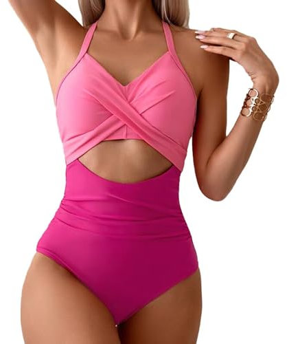 XDSP Maillot de Bain Femme 1 Pièces Bain Slim Grande Taille Bikini athlétique Maillot Monokinis D'été Sexy Dos Découvert Col en U Swimsuit Elégant Swimwear Plage Océan Surf Plongeon