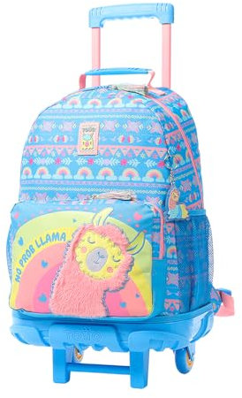 TOTTO - Mochila Escolar con Ruedas, Modelo Llama L, Mochila Grande, Capacidad 25 L, 2 Compartimentos, 2 Bolsillos para Botella, Protección contra Impactos, Cómodas Correas Ajustables, Color Azul