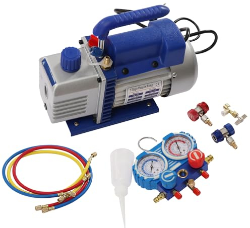 Pompe à vide 3 CFM 1/4 HP pour climatisation avec distributeur, jauge de capacité d'huile de 250 ml, pour vidange et climatiseurs de voiture R134a R410a