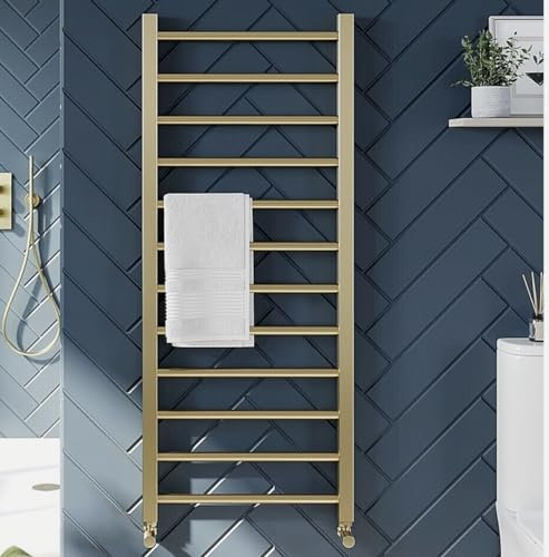 Brushed Brass Towel Bathroom Radiator & Valves (1200 x 500 Radiator)