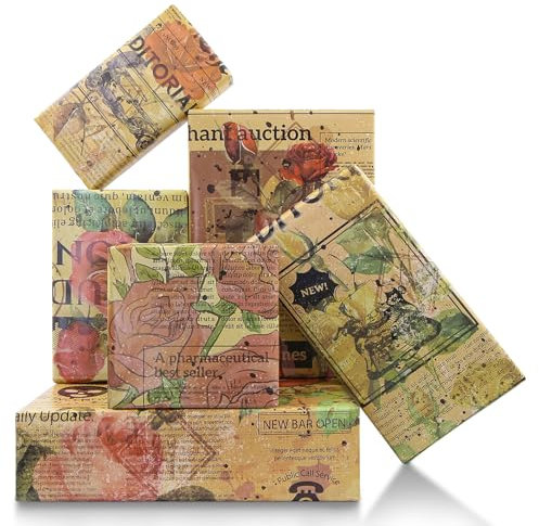 Vintage Roses Gift Wrapping Paper,6 Sheets Retro Floral Gift Wrap Paper Newspaper Rose Flower Folded Kraft Paper Folded for Birthday Valentine's Day Mother's Day Wedding Christmas Wrap,20x29 inch