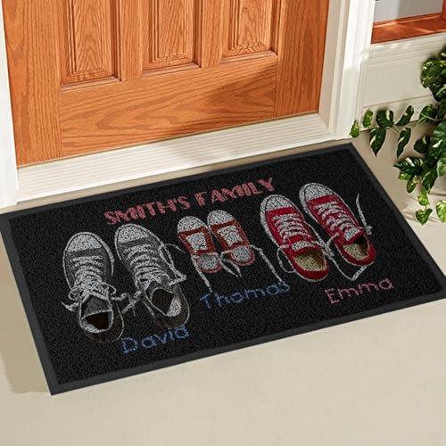 Wanapix | Zerbino Personalizzato Famiglia | Zerbino Ingresso Interno | Tappeto Entrata Interno | Base Antiscivolo | Ricciolo | 75x43 cm | Scarpe (3)