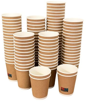Be4Ever 50 Pack Takeaway Coffee Cups | Disposable Insulated Triple Wall Ripple Kraft Paper Coffee Cups for Takeaway Coffee, Tea or hot Liquids | Pack of 50 Brown 8oz