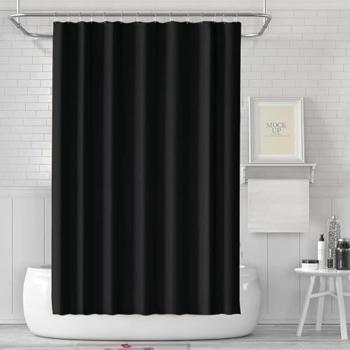 LUKDUNG Rideau de bain anti-moisissure - 180 x 200 cm - En tissu imperméable et lavable - En PEVA - Avec 12 anneaux de rideau de douche - Noir