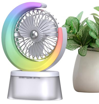 Ventilador de camping con luz LED, ventilador de luz LED, ventilador silencioso colorido, ventilador de camping recargable por USB con luz intermitente | 3 velocidades ajustables, ventilador