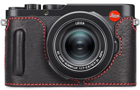 MUZIRI KINOKOO Schutzhülle für Leica D-Lux 8, obere Schicht aus echtem Leder schützende Halbtasche für Leica D Lux 8 mit Bodenloch für sofortigen Zugriff auf Akku und Speicherkarte - Schwarz und Rot