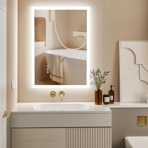 ChillCruiser 500x700mm LED Bathroom Mirror, Wall Mounted, Lighted Vanity Mirror,Dimmable, Anti-Fog, 3-Color Adjustable Lighting, Memory Function, Horizontal/Vertical Mount, Waterproof IP44