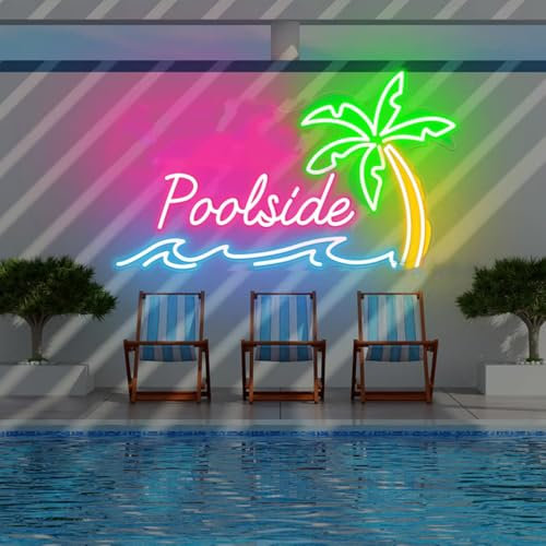 HFHungkeong Custom Dimmbare LED Pool Palmen Neon Barschilder für die Hausbar Poolparty,USB Betriebene Neon Sign für die Wanddekoration von Bar, Kneipe, Männerhöhle, Party, Kunstdekor (40,6 x 22,9 cm)