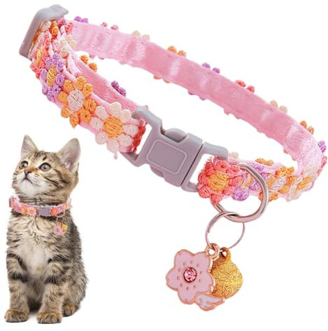 Katzenhalsband mit Glöckchen | Bunte Blumen-Katze-verstellbare Halskette – niedliches Haustierzubehör, Kätzchenhalsband-Halsdekoration für Kätzchen, kleine Tiere