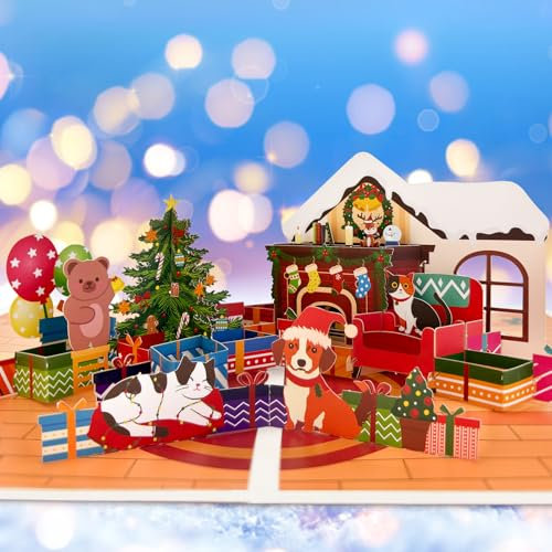 Hierein Weihnachtskarten, Haus Weihnachtskarte 3D mit Umschlag, Überraschungsgeschenk zu Weihnachten Pop Up Karte, Weihnachten Karte für Mama Frau Freundin Kinder, Pop Up Weihnachtsbaum