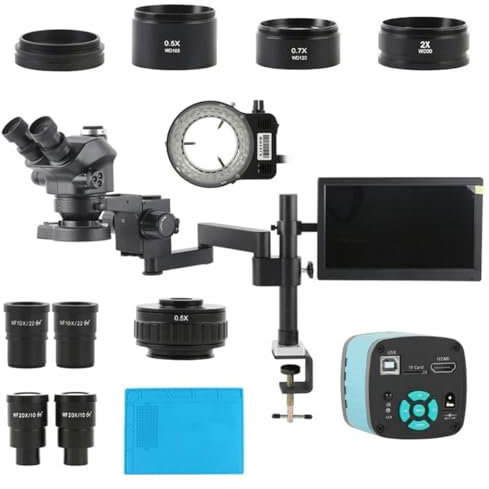 Mikroskop 3,5X-200X Stereo-Trinokular-Mikroskopklemme, zusammenklappbare Verlängerungsbasis, 48 MP, 55 MP, 4K, 2K, HDMI, USB, VGA-Videokamera + 11,6-Zoll-Display(48MP 4K 2K HDMI USB A)