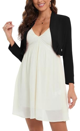Hobrounn Bolero Damen Festlich Langarm Ärmel Elegant Strickjacke Kurz Cardigan Bolerojacke Open Front Shrug Oberteile