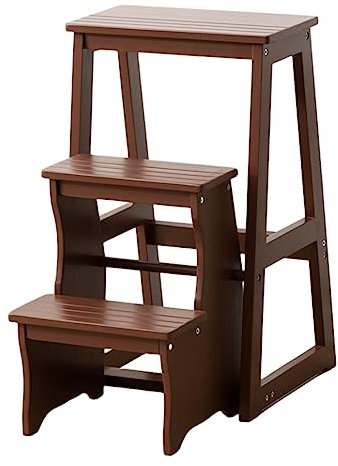 3 Step Wooden Ladder Chair Multi functional Home Furniture with Flip Storage Display Stand and Flower Stand Portable and Space Saving Supports up to 100 KG (Brown)