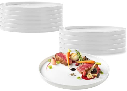PALUPLUS Set 12 Piatti Piani in Vetro Opale Temperato Bianco, Diametro 27 cm, Bordo alto 2 cm, Resistenti ad Urti e Sbalzi Termici, Adatti per Microonde, Lavabili in Lavastoviglie -9475F