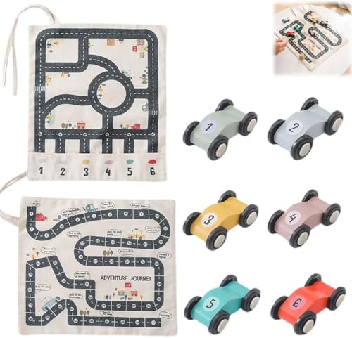 Canvas Car Toy Set, Segeltuch-Auto-Spielzeug-Set, Autorennbahn Tischdecke für Kinder, Cartoon Lastwagen Auto Spielzeug mit Spielmatte, Eltern-Kind-Interaktion Motorik-Spielzeugspiel