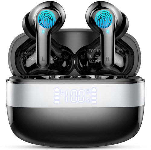Wireless Bluetooth 5.3 Headphones with HIFI Surround Sound, 4 ENC Microphones, LED Display, 40 Hours Playtime, IPX7 Waterproof, Wireless Bluetooth Headset for iOS and Android.