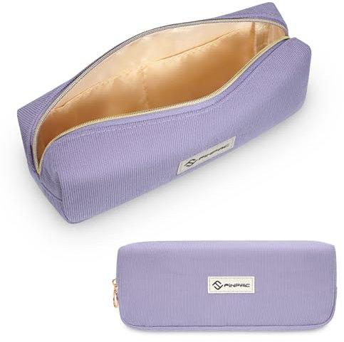 FINPAC Astuccio Scuola con 1 Scomparto, Astuccio in Velluto a Coste, Grande Astucci per Matite, Portamatite Organizzatore per Studenti Ragazze Ragazzi Donne, (Viola)